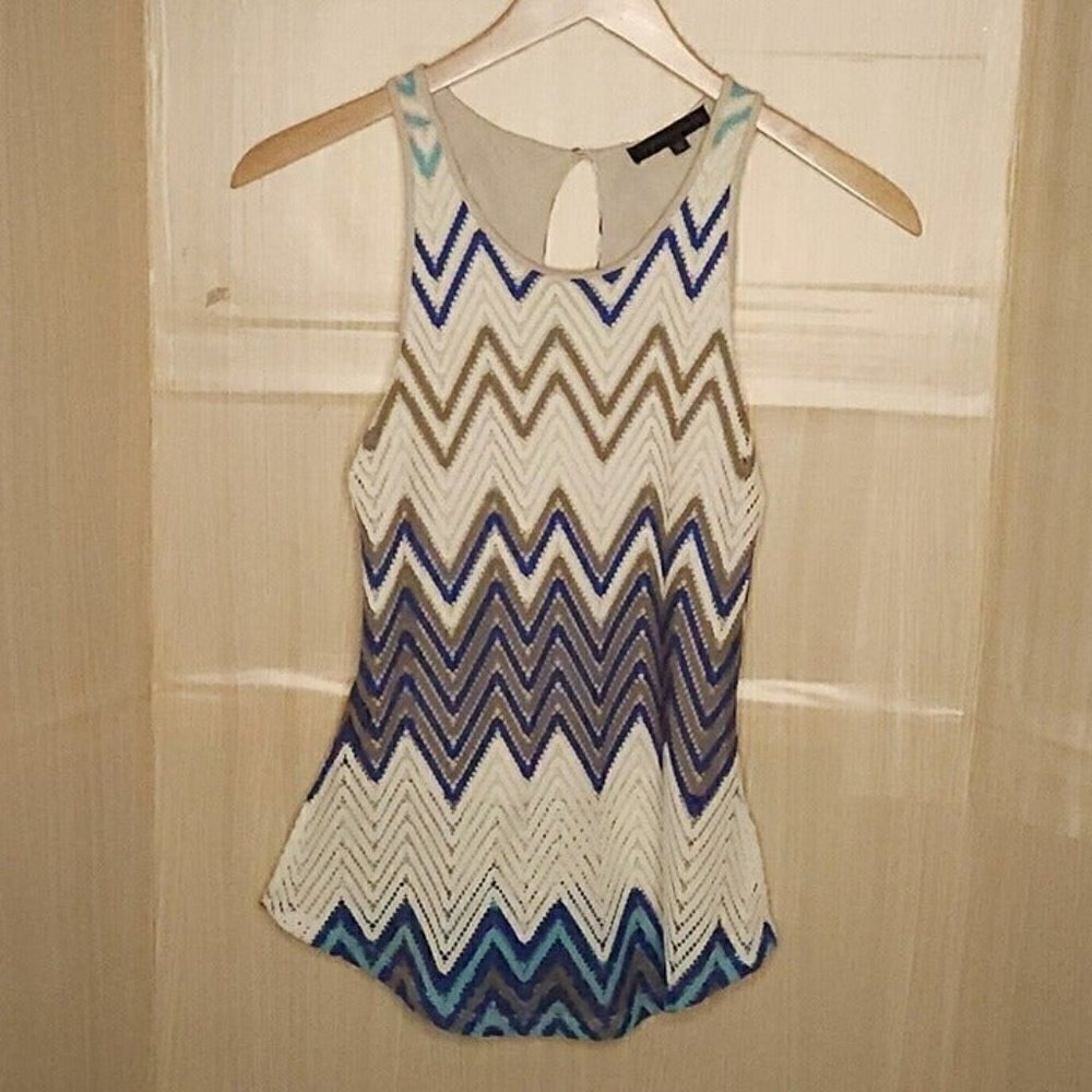 Sanctuary Womens Cream Tan Blue Crochet Look Sleeveless Tunic XS